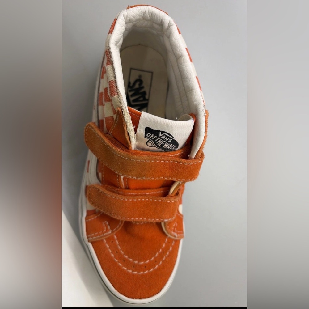 Vans Kids size 2 Orange Checkerboard Velcro Sneakers - Picture 5 of 5
